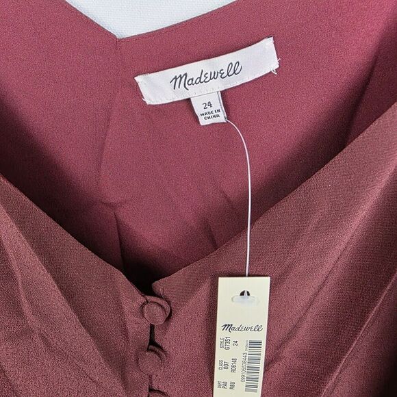NWT Madewell Maroon Silk Button Down Cami Size 24 Spaghetti Straps Base Layer - Picture 4 of 7